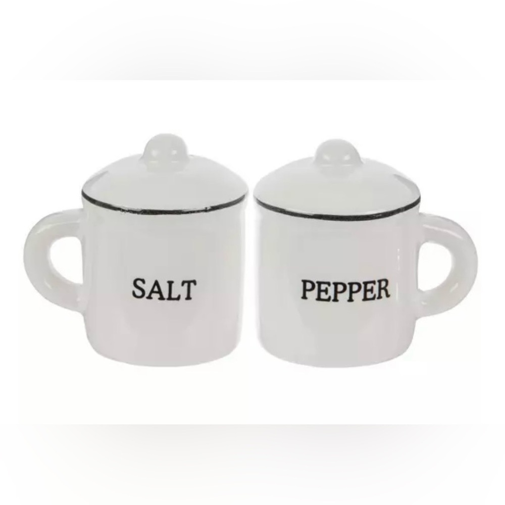 White Ceramic Salt & Pepper Shakers With Handles